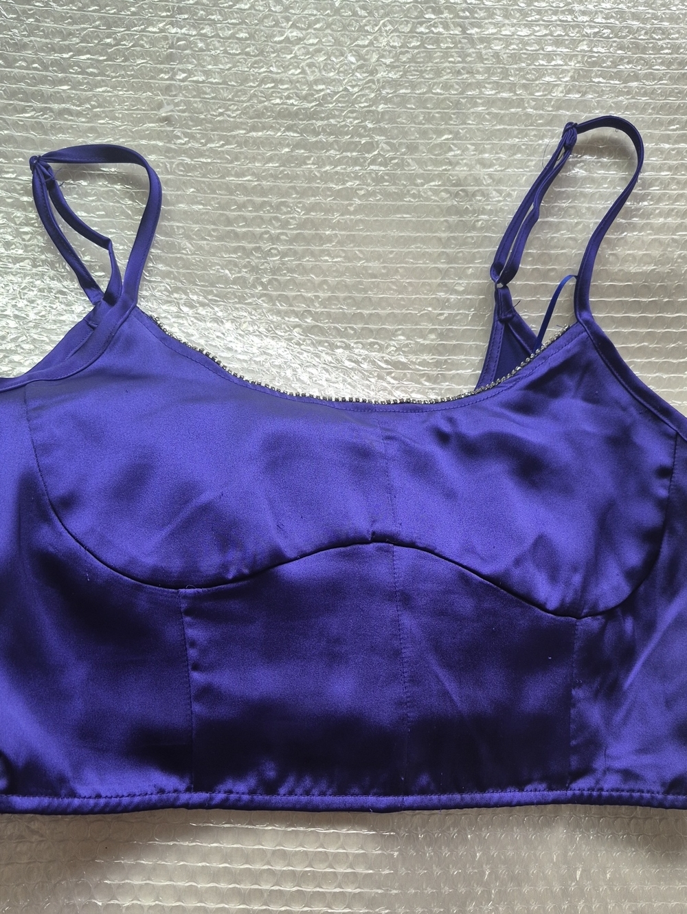 House of Harlow 1960 Purple Satin Rhinestone Bustier Crop Top